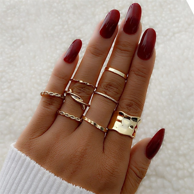 FNIO Bohemian Gold Chain Rings Set For Women