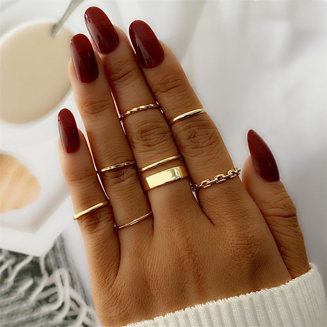 FNIO Bohemian Gold Chain Rings Set For Women