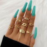 FNIO Bohemian Gold Chain Rings Set For Women