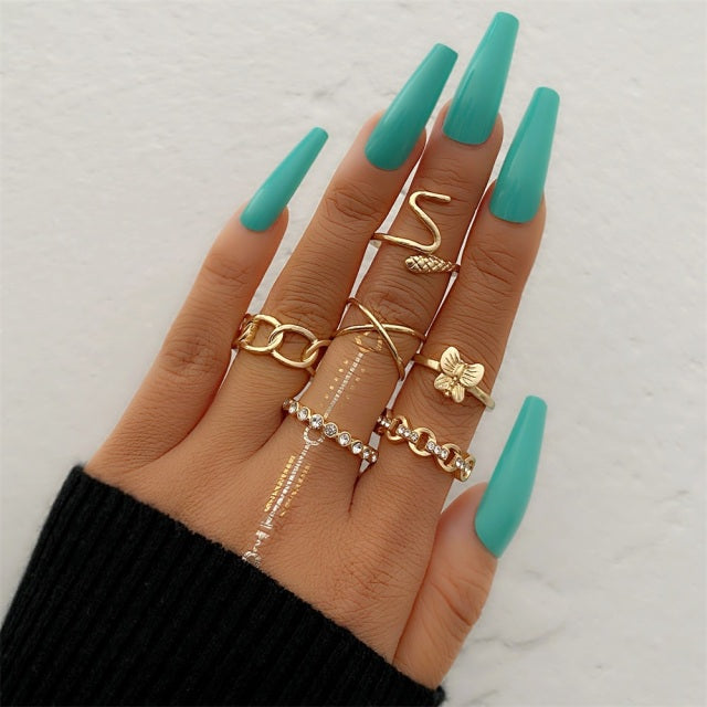 FNIO Bohemian Gold Chain Rings Set For Women
