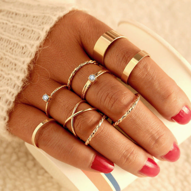 FNIO Bohemian Gold Chain Rings Set For Women