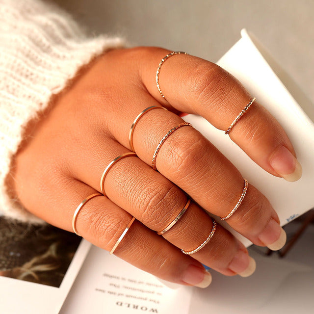 FNIO Bohemian Gold Chain Rings Set For Women