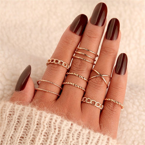 FNIO Bohemian Gold Chain Rings Set For Women