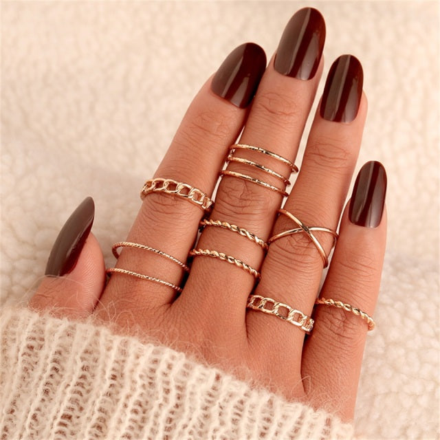 FNIO Bohemian Gold Chain Rings Set For Women