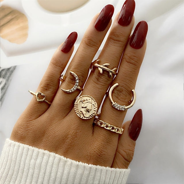 FNIO Bohemian Gold Chain Rings Set For Women