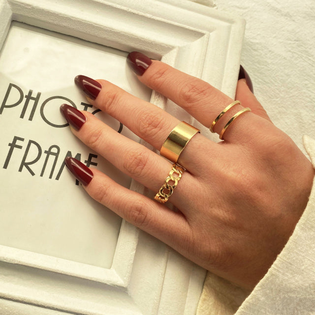 FNIO Bohemian Gold Chain Rings Set For Women