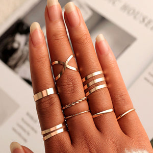 FNIO Bohemian Gold Chain Rings Set For Women