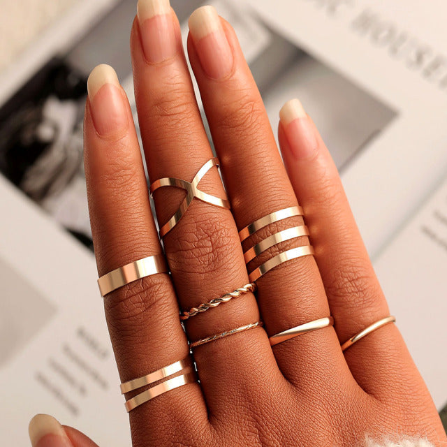 FNIO Bohemian Gold Chain Rings Set For Women