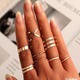 FNIO Bohemian Gold Chain Rings Set For Women