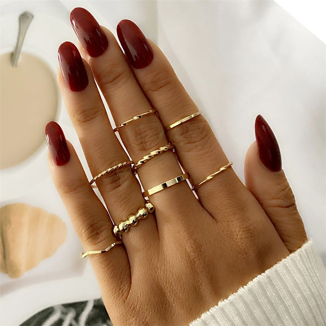FNIO Bohemian Gold Chain Rings Set For Women