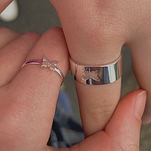 Silver Color Butterfly Rings For Women Men Lover Couple Ring Set