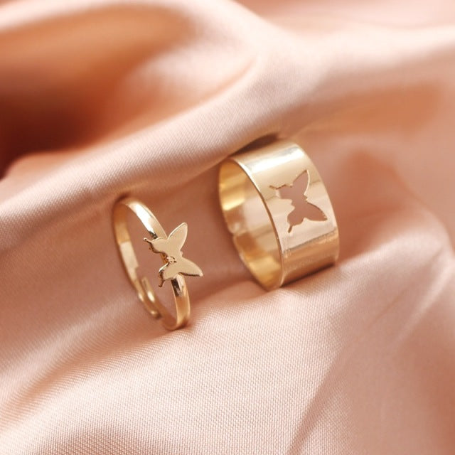 Silver Color Butterfly Rings For Women Men Lover Couple Ring Set