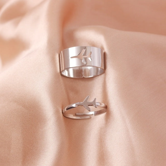 Silver Color Butterfly Rings For Women Men Lover Couple Ring Set
