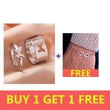Silver Color Butterfly Rings For Women Men Lover Couple Ring Set