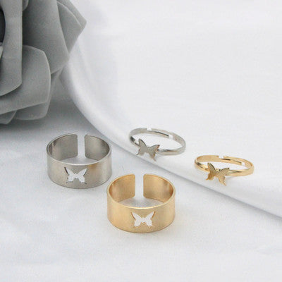 Silver Color Butterfly Rings For Women Men Lover Couple Ring Set