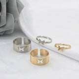 Silver Color Butterfly Rings For Women Men Lover Couple Ring Set
