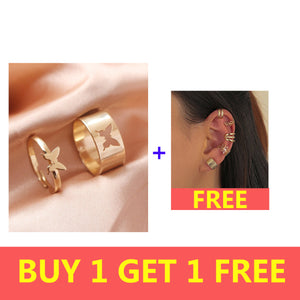 Silver Color Butterfly Rings For Women Men Lover Couple Ring Set