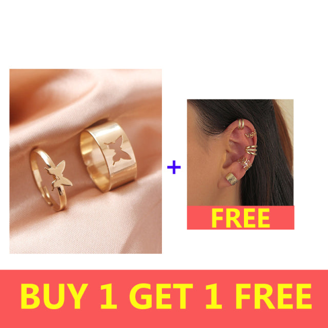 Silver Color Butterfly Rings For Women Men Lover Couple Ring Set