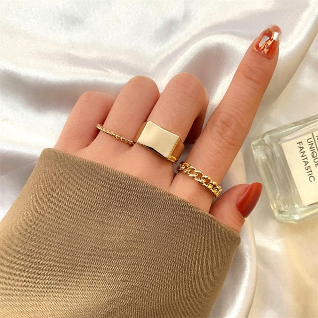 FNIO Bohemian Gold Chain Rings Set For Women