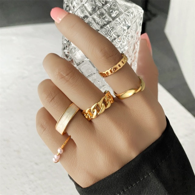 FNIO Bohemian Gold Chain Rings Set For Women
