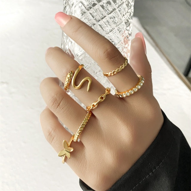 FNIO Bohemian Gold Chain Rings Set For Women