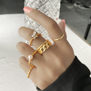 FNIO Bohemian Gold Chain Rings Set For Women