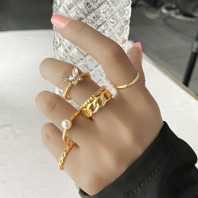 FNIO Bohemian Gold Chain Rings Set For Women