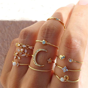 FNIO Bohemian Gold Chain Rings Set For Women