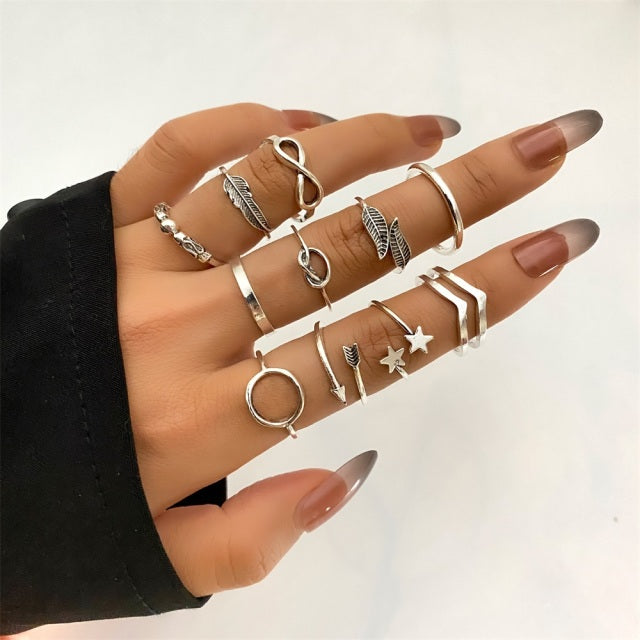 FNIO Bohemian Gold Chain Rings Set For Women