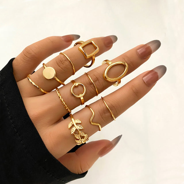 FNIO Bohemian Gold Chain Rings Set For Women
